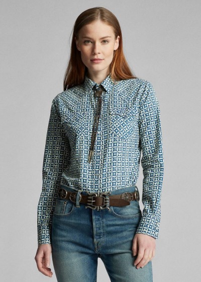 Camisa Ralph Lauren Mujer Azules Claro Creme - Print Western - HPXFI3096